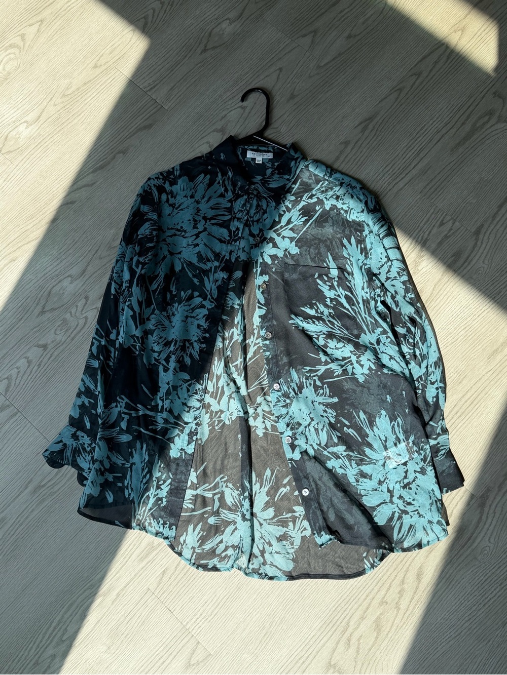 Equipment Floral Button-Up Silk Shirt in Teal & Black